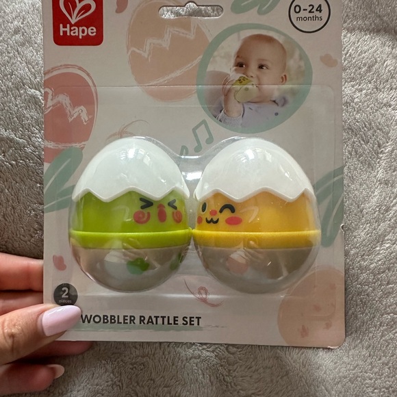Hape | Toys | Hape Egg Wobble Rattle Set Green And Yellow Nwt | Poshmark